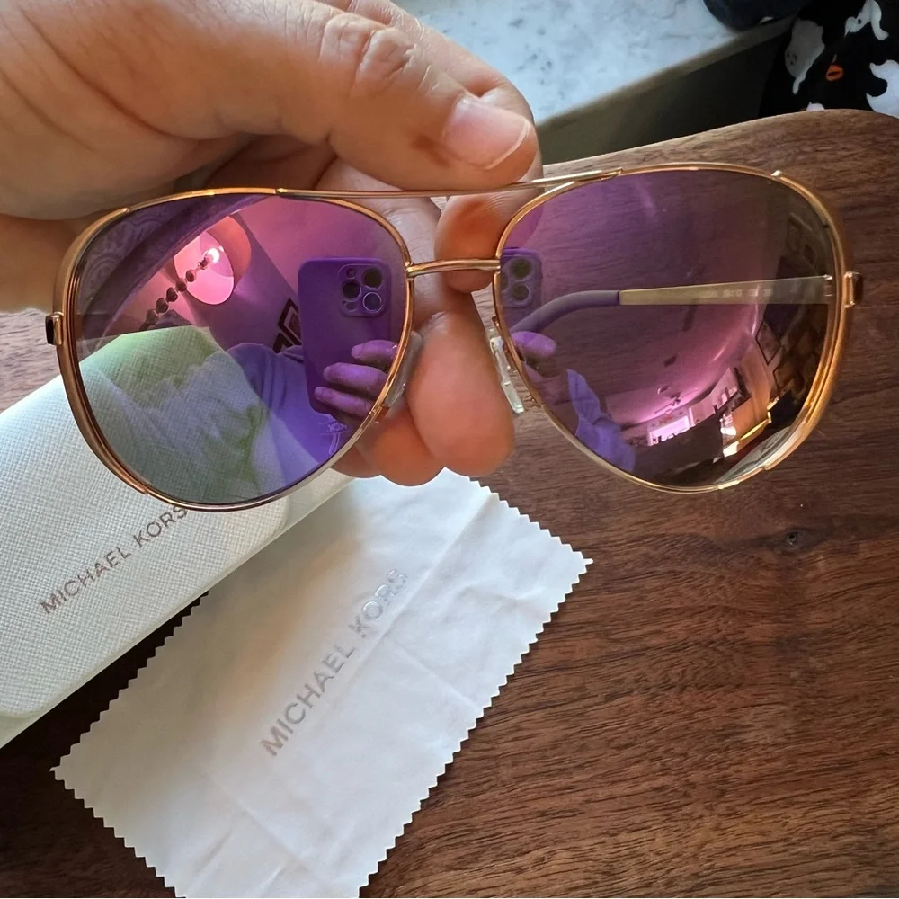 Michael Kors Rose Gold Aviator Frame Sunglasses with Purple Lenses - Picture 7 of 7